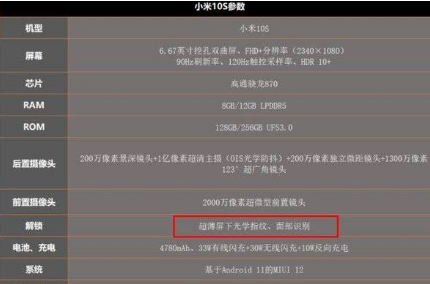 小米10s支持指纹解锁吗