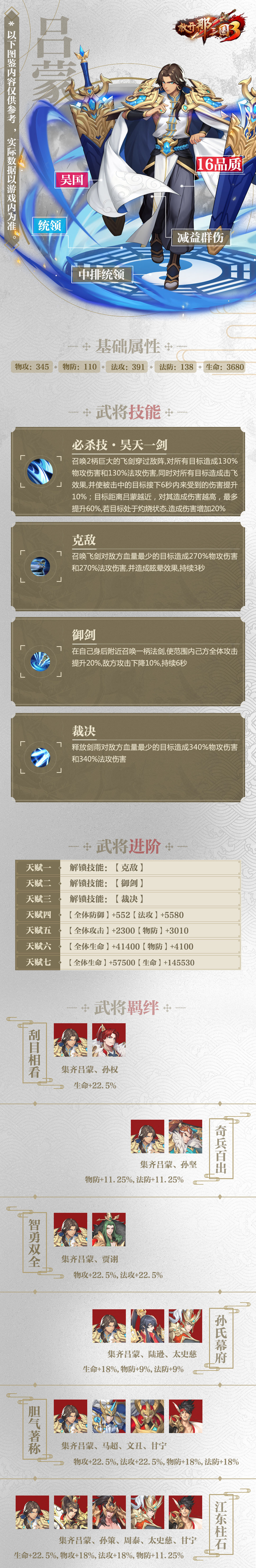 放开那三国3吕蒙属性技能羁绊介绍