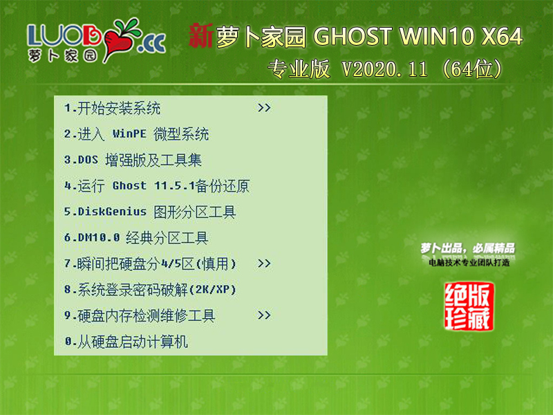 新萝卜家园 Ghost Win10 X64 专业版 202011